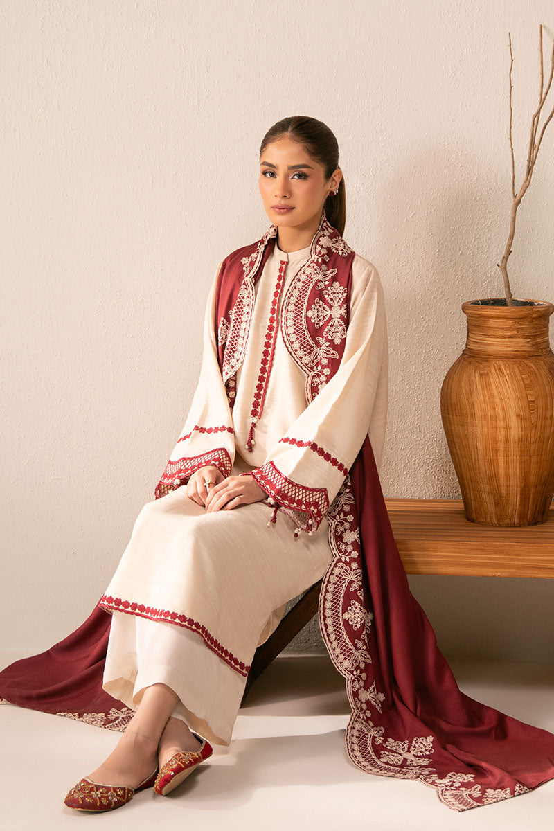 Cross Stitch - Crimson Blush Slub Khaddar Suit For Women - Beige - 2 Piece