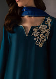 Allure By Ih - Flow Tussel Silk Suit For Women - Teal - 3 Piece
