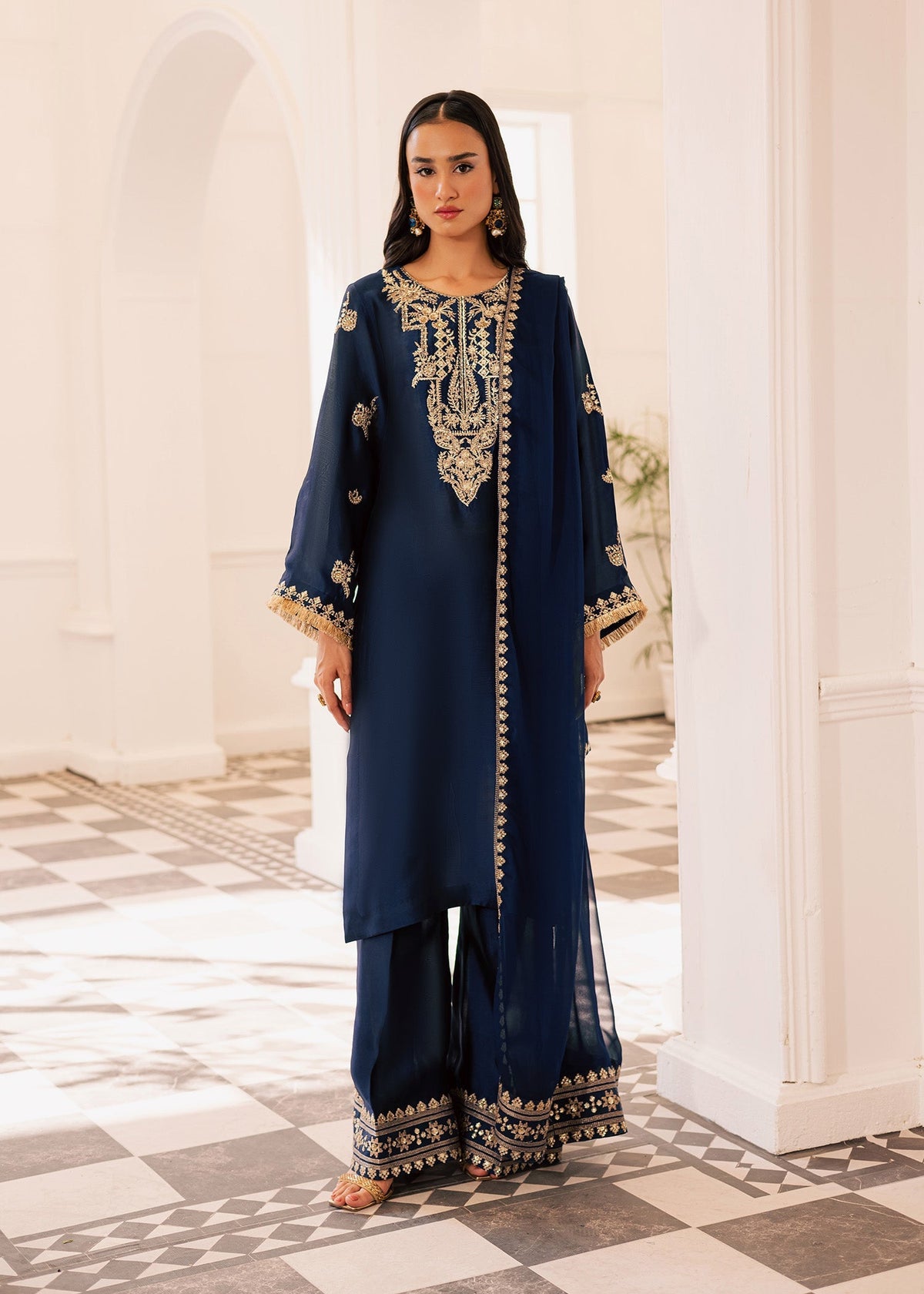 Allure By Ih - Midnight Thai Silk Suit For Women - Midnight Blue - 3 Piece