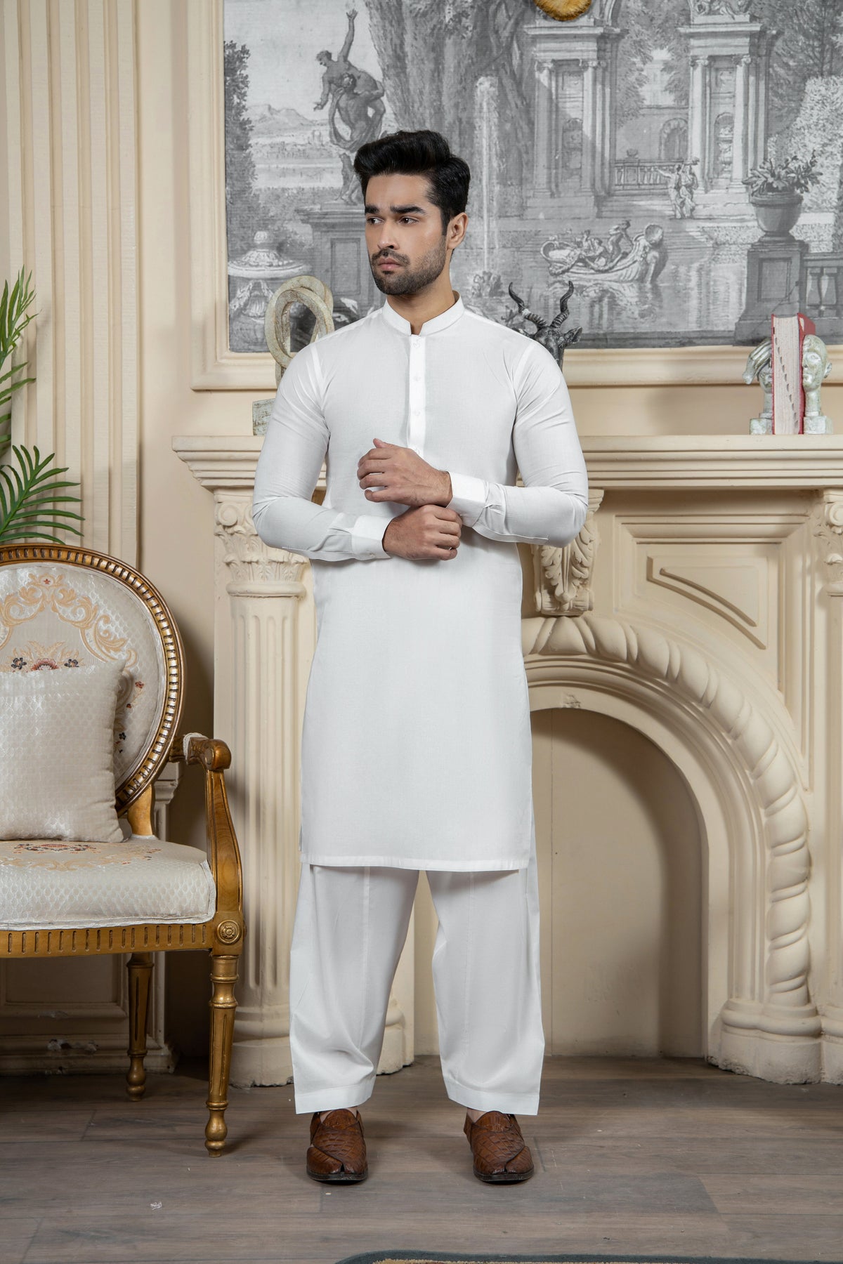 Shahjahan Off White Soft Cotton Kurta Shalwar 2 Piece Suit