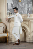 Shahjahan Boski Kurta Trouser with waistcoat 3 Piece Suit Cream