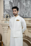 Shahjahan Boski Kurta Trouser with waistcoat 3 Piece Suit Cream