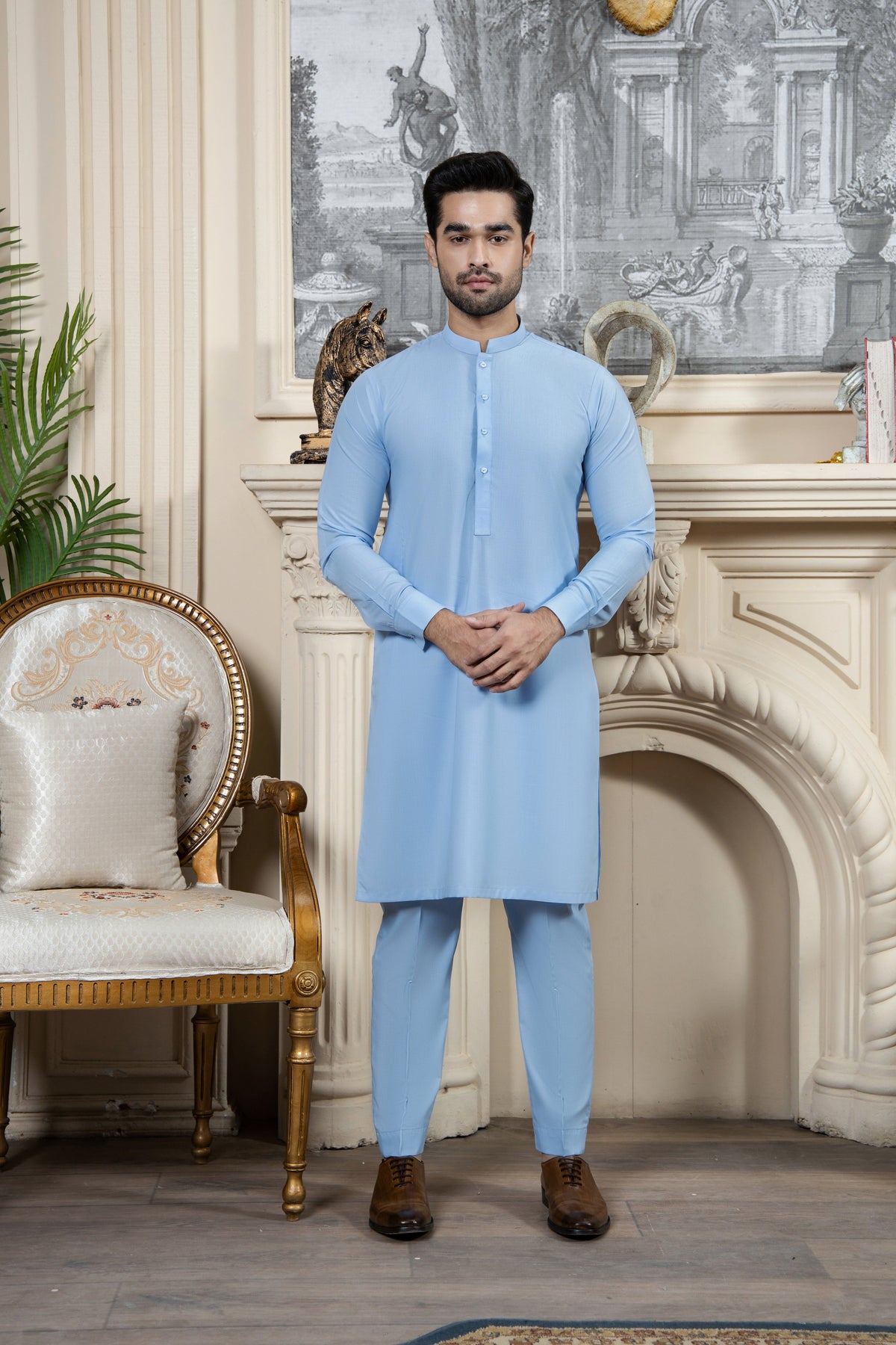 Shahjahan SKy Blue Kurta Trouser 2 Piece Suit