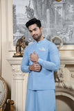 Shahjahan Sky Blue Kurta Trouser with Suiting Waistcoat 3 Piece Suit