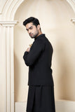 Shahjahan - Black Boski Kurta Trouser with Suiting Waistcoat For Men
