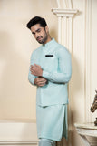 Shahjahan Aquamarine Kurta Trouser with Waistcoat 3 Piece Suit