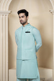 Shahjahan Aquamarine Kurta Shalwar with Waistcoat 3 Piece Suit