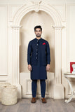 Shahjahan Navy Blue Soft Cotton Kurta Trouer with waistcoat 3 Piece Suit