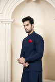 Shahjahan Navy Blue Soft Cotton Kurta Shalwar with waistcoat 3 Piece Suit