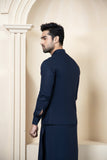 Shahjahan Navy Blue Soft Cotton Kurta Shalwar with waistcoat 3 Piece Suit