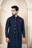 Shahjahan Navy Blue Soft Cotton Kurta Shalwar with waistcoat 3 Piece Suit