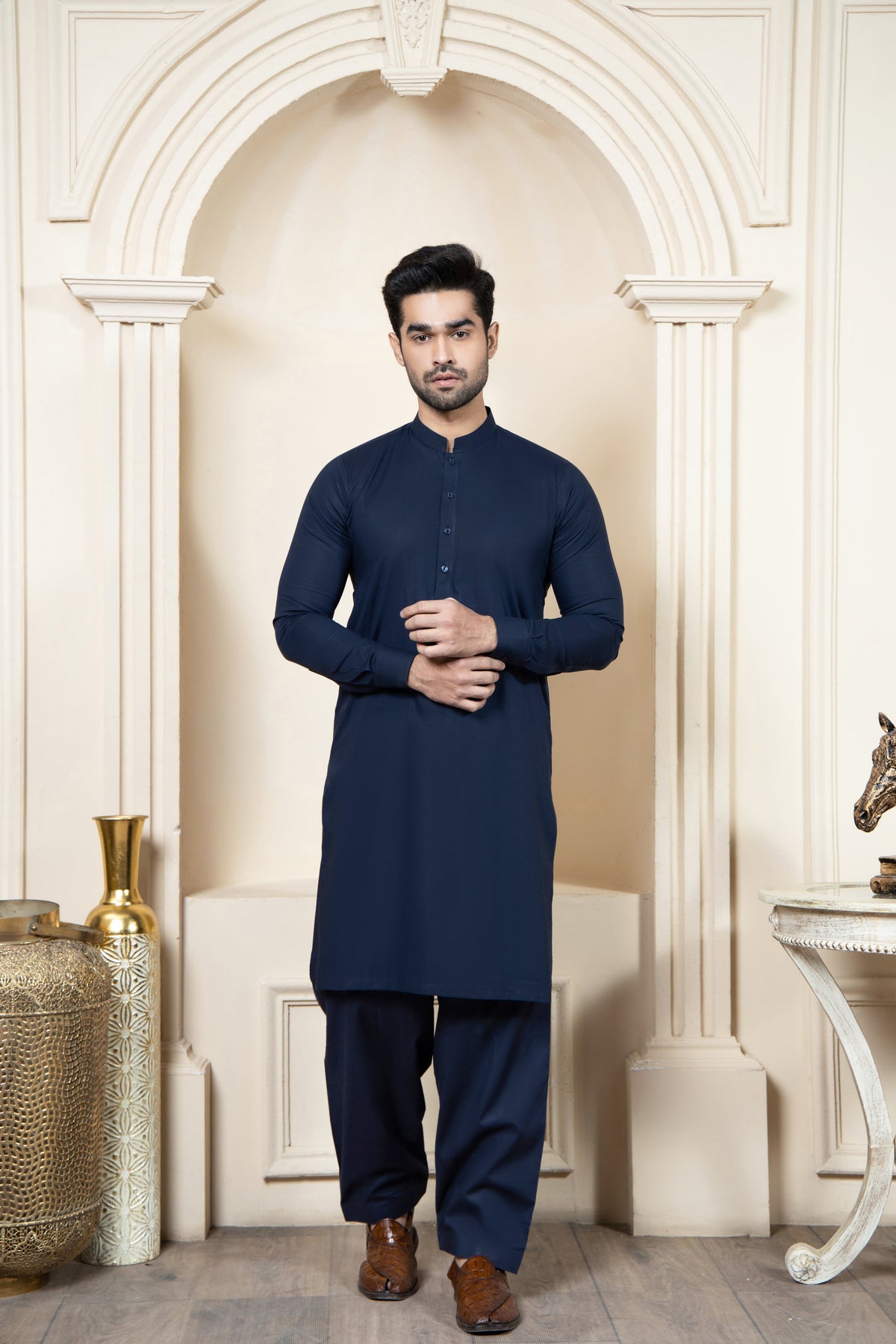 Shahjahan Navy Blue Soft Cotton Kurta Shalwar 2 Piece Suit