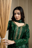 Laleen - Khazana Katan Silk Suit For Women - Bottle Green - 3 Piece