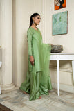 Laleen - Hiba Katan Silk Suit For Women - Mint Green - 3 Piece