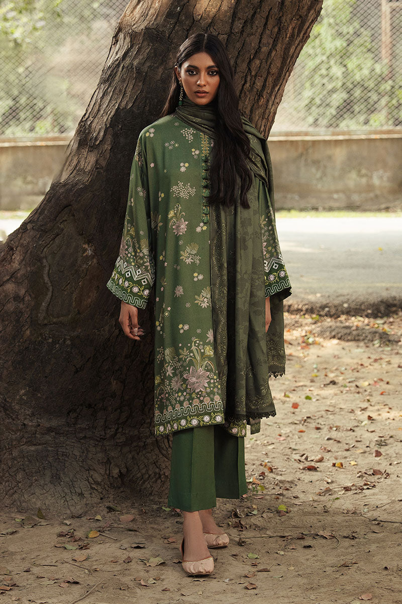 Cross Stitch - WHISPERING PETALS Marina Green Unstitch Suit For Women - 3 Piece