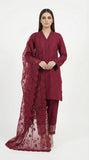 Reema Ahsan - Ailsa Cora Cotton Suit For Women - Maroon - 3 Piece