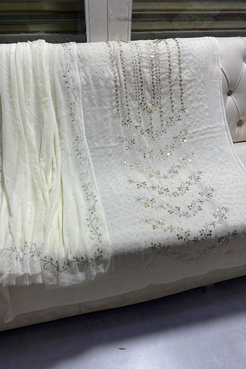 Designs By Amina - Handwork Beautiful Mukesh work - Bamber Chiffon - 2 Piece - Unstitch - 10