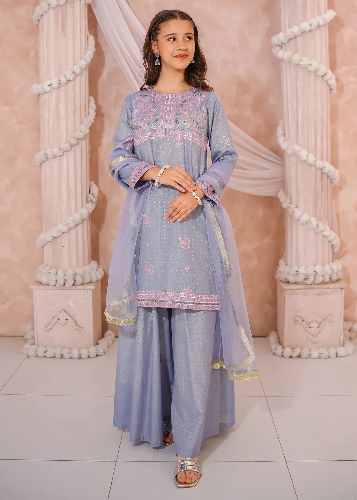 Modest - Cotton Lawn Embroidered Sharara For Girl - 3 Piece