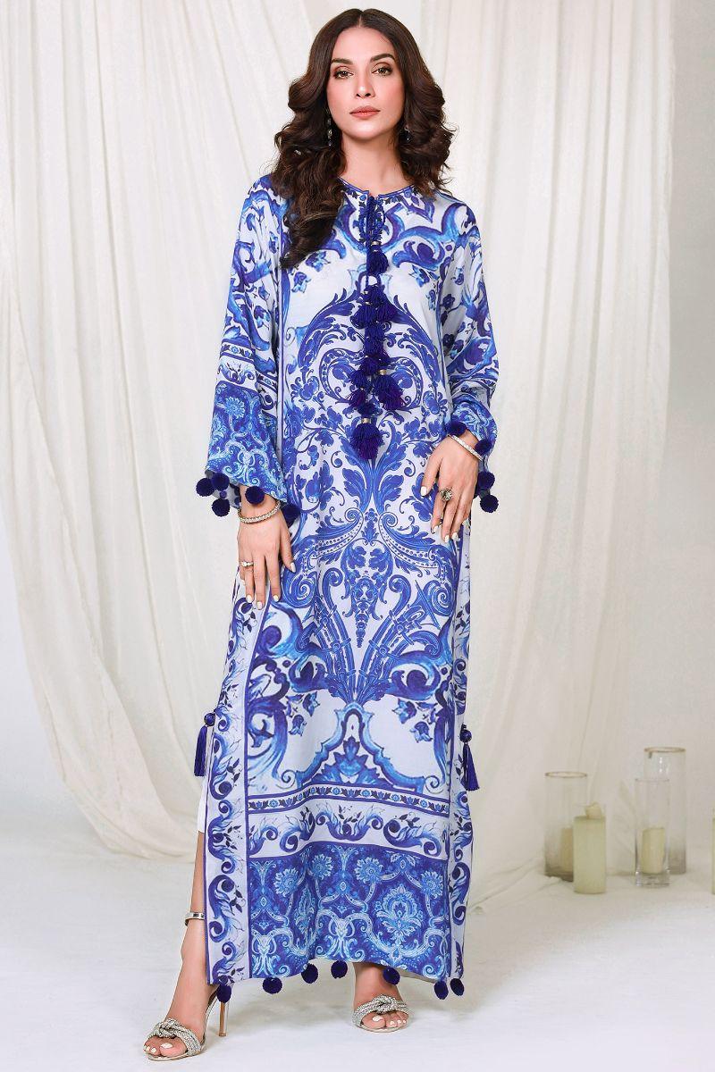Reema Ahsan - ISHA - PK Raw silk - White & blue - 2 Piece