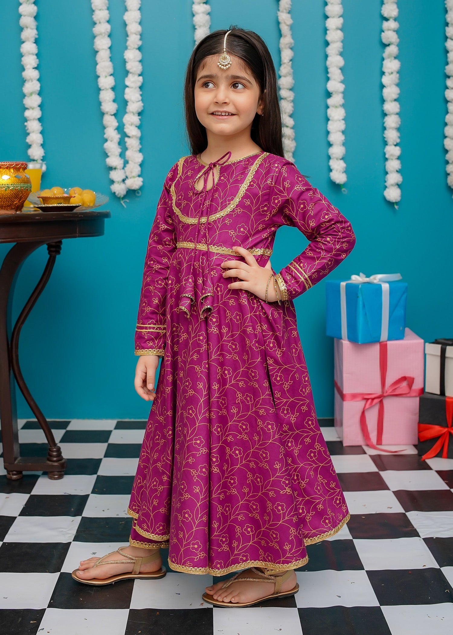 Modest - Toddlers Cotton Purple Frock - 9230 - 3 Piece