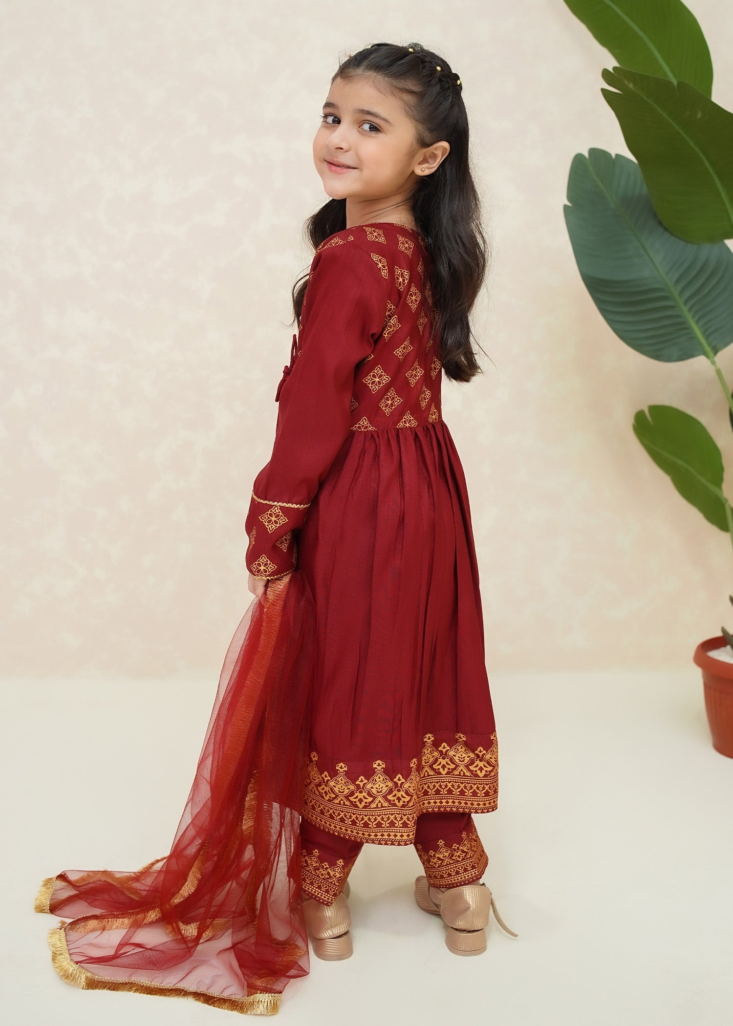 Modest - Gulnar - Rawsilk - Maroon - 3 Piece
