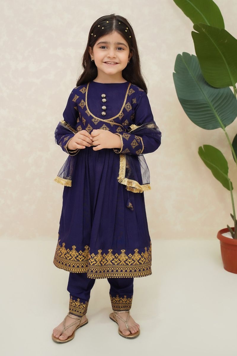 Modest - Zehra - Navy Blue - Raw Silk - 3 Piece