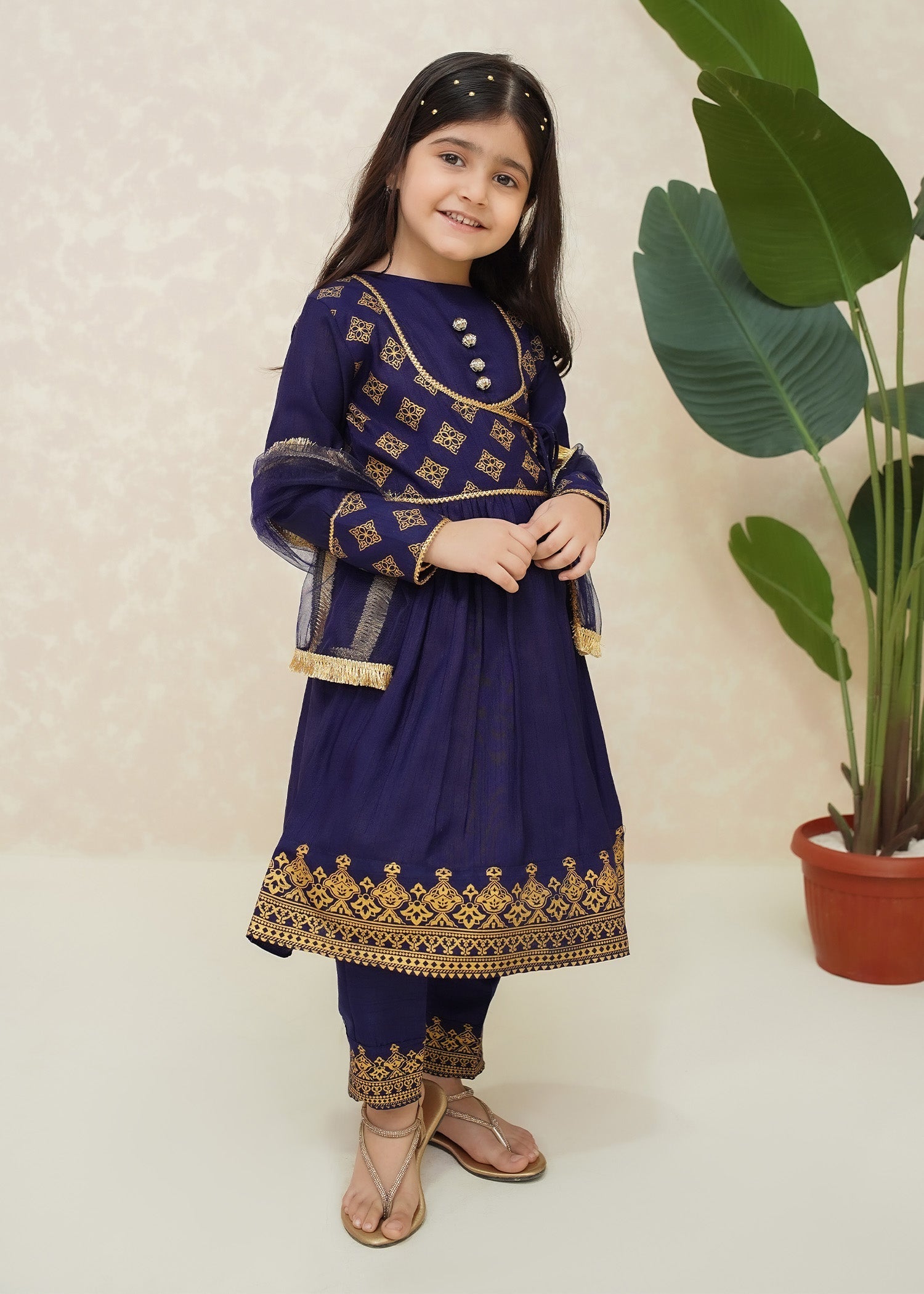 Modest - Zehra - Navy Blue - Raw Silk - 3 Piece