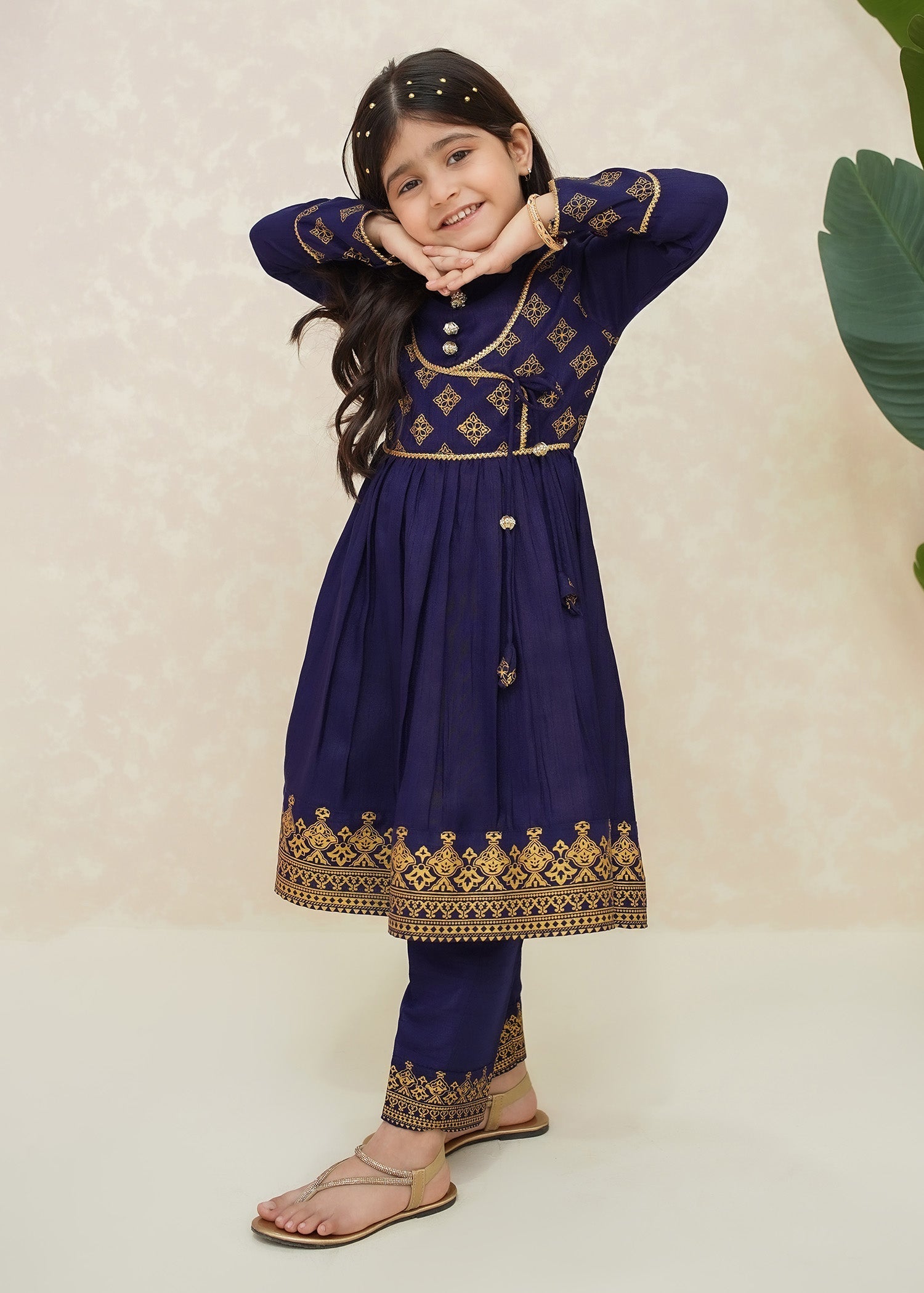 Modest - Zehra - Navy Blue - Raw Silk - 3 Piece