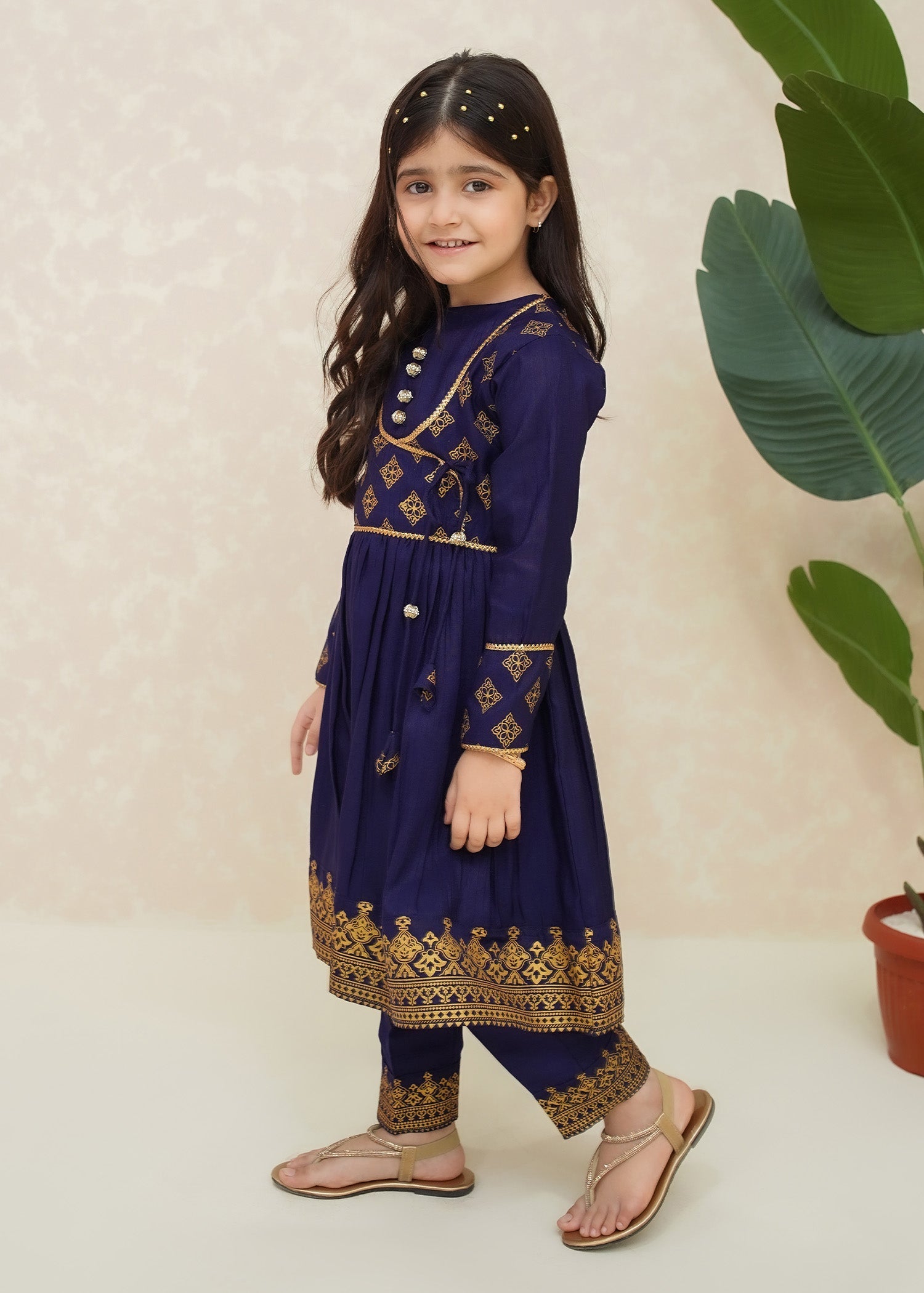 Modest - Zehra - Navy Blue - Raw Silk - 3 Piece