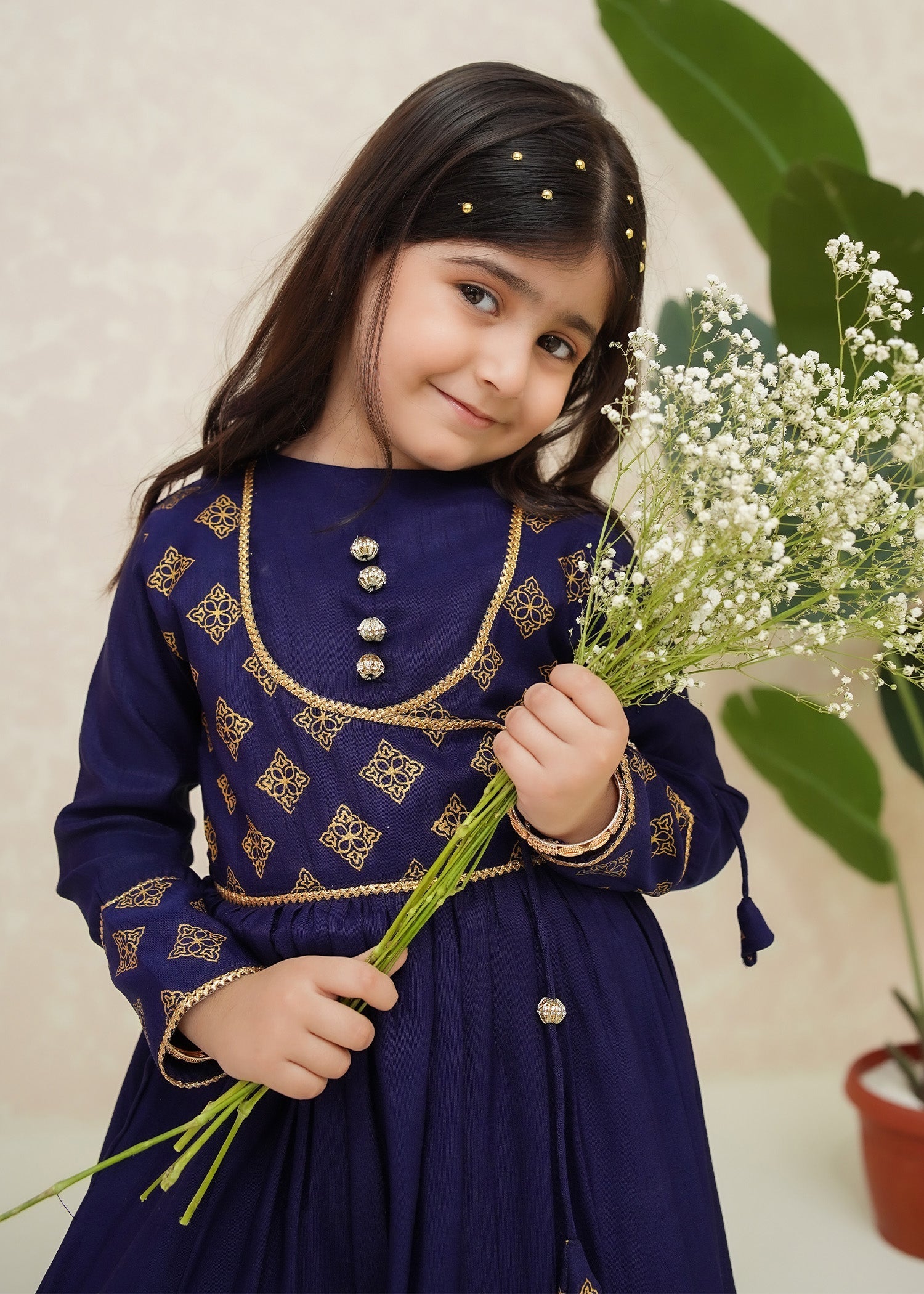 Modest - Zehra - Navy Blue - Raw Silk - 3 Piece