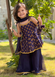 Modest 3 Piece Printed Rawsilk Blue Gharara