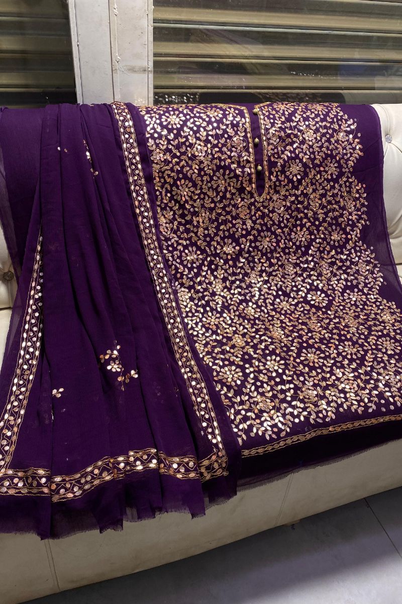 Designs By Amina - Handwork Beautiful Mukesh work - Bamber Chiffon - 2 Piece - Unstitch - 04