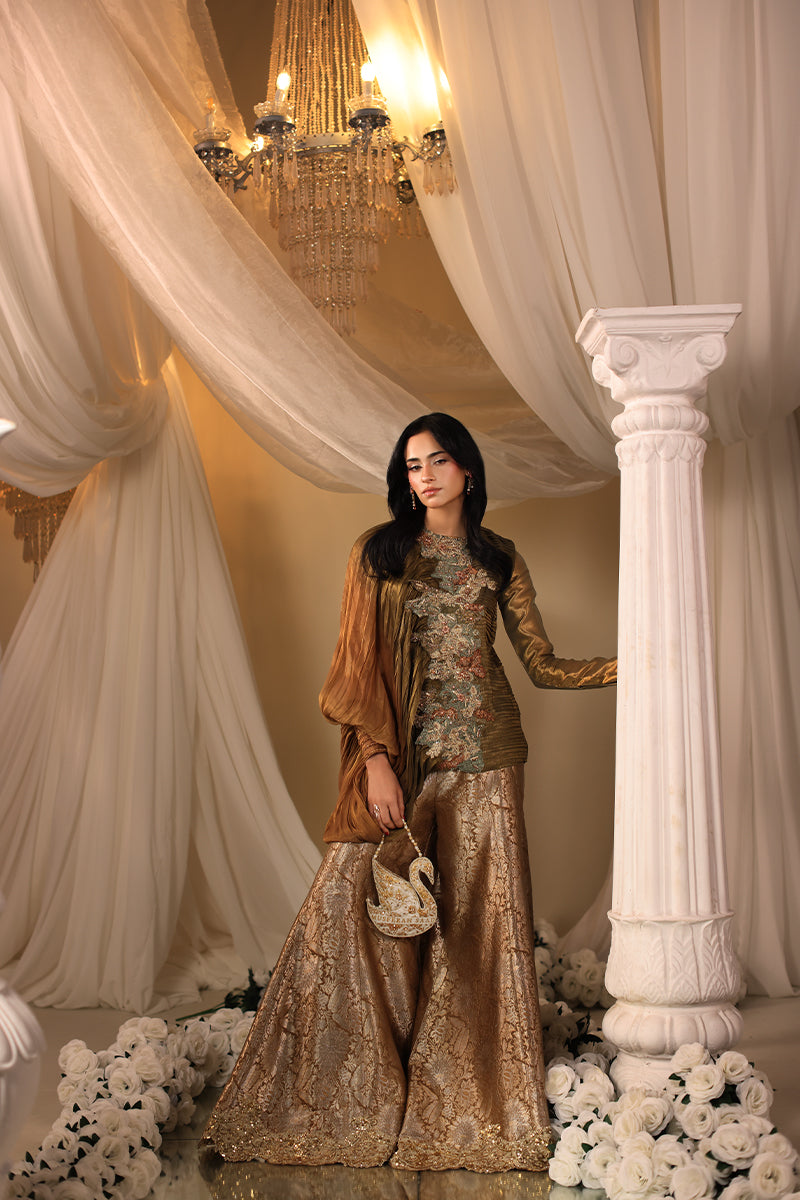 Musferah Saad Avant Garde Jacket Olive Gilded 2 Piece