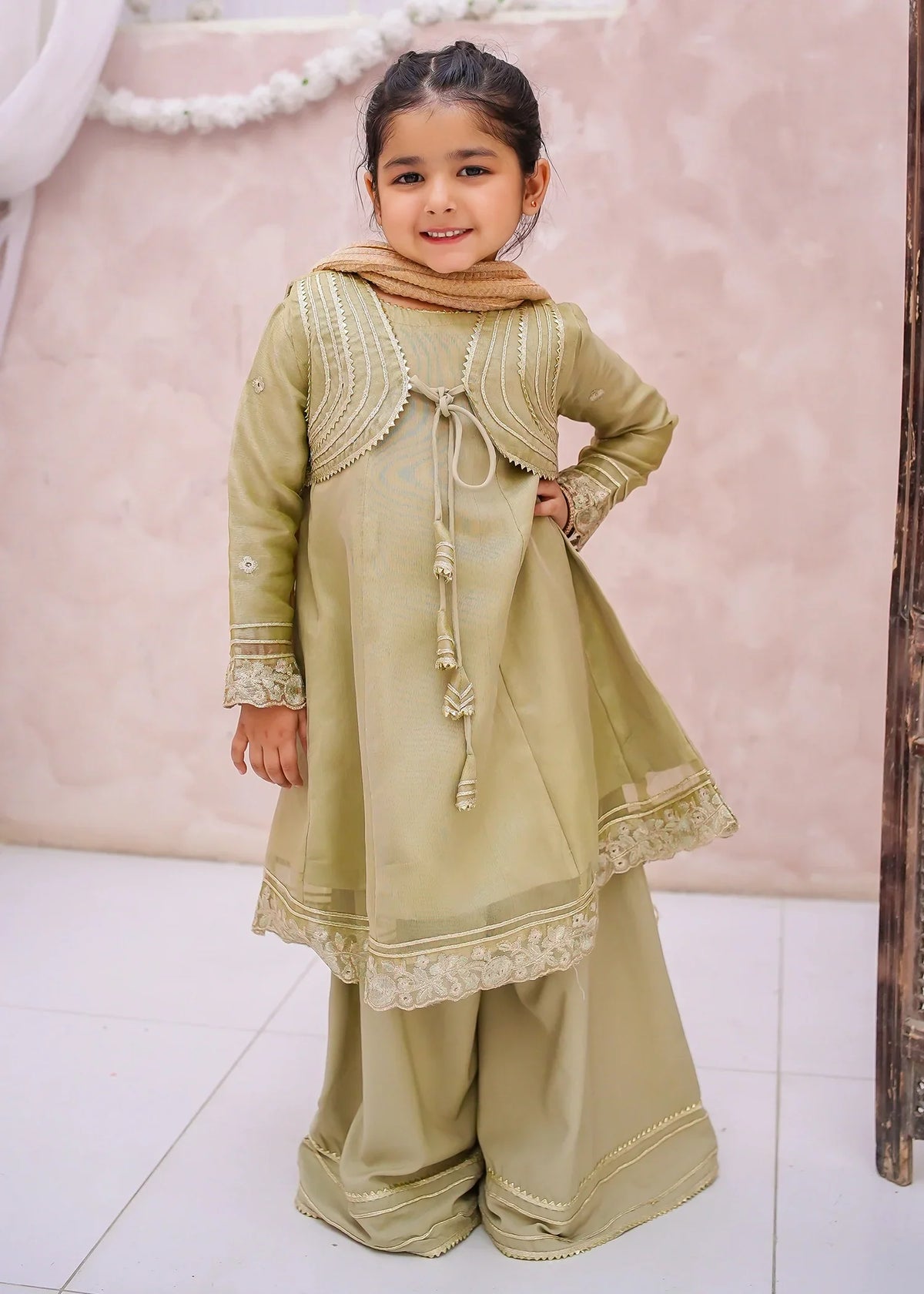 Modest - Maysuri Embroidered Gharara For Girl - 3 Piece