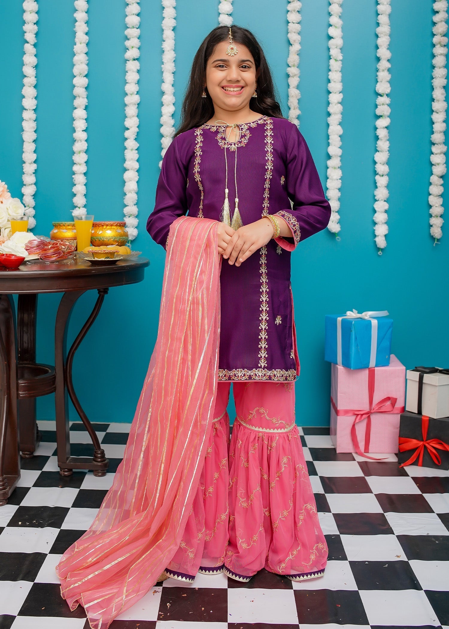 Modest - Gulnoor - Purple - Rawsilk - Girls 3 Piece