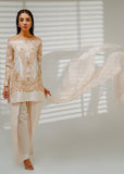 Shahid Chuhan - Auric Aura Silk Suit For Women - Beige / Nude