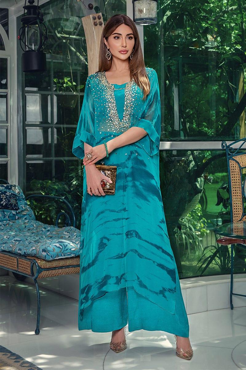 Malook - Zoe - Chiffon Long Shirt & Raw Silk Trouser - 2 Piece - Studio by TCS