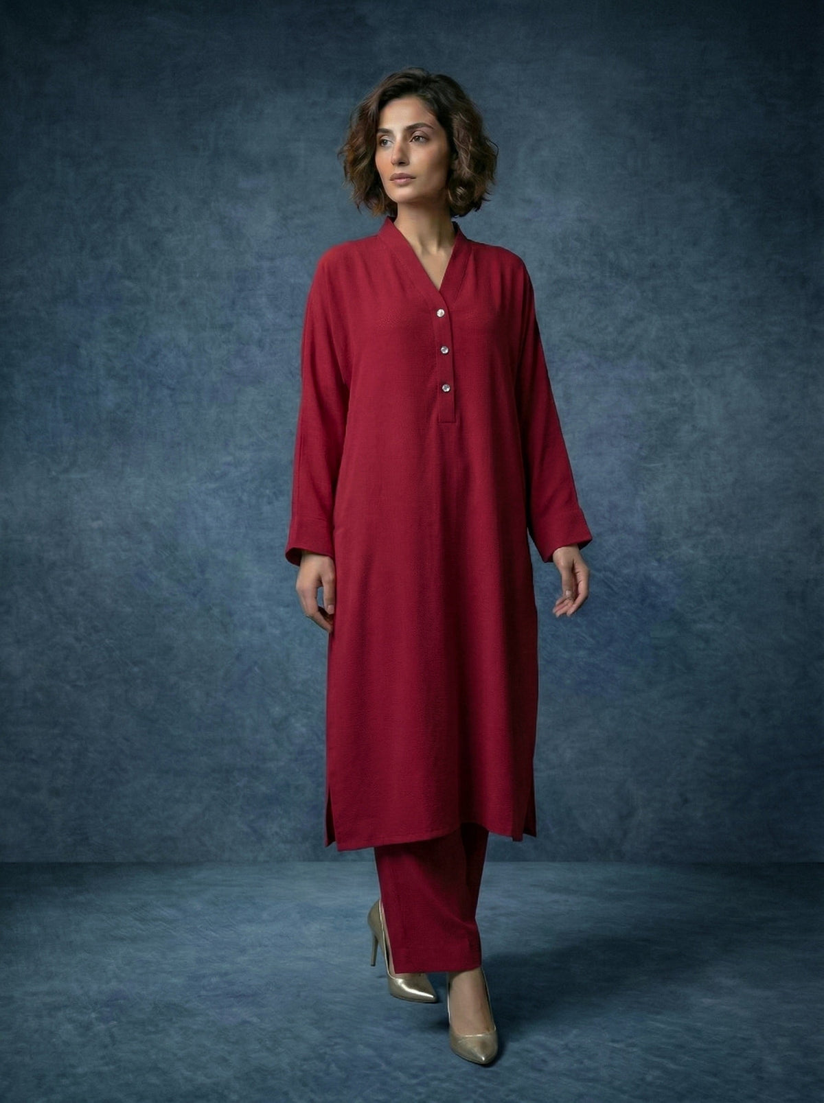Gulabo - Blended Crepe Suit For Women - Reddish Red - 2 Piece