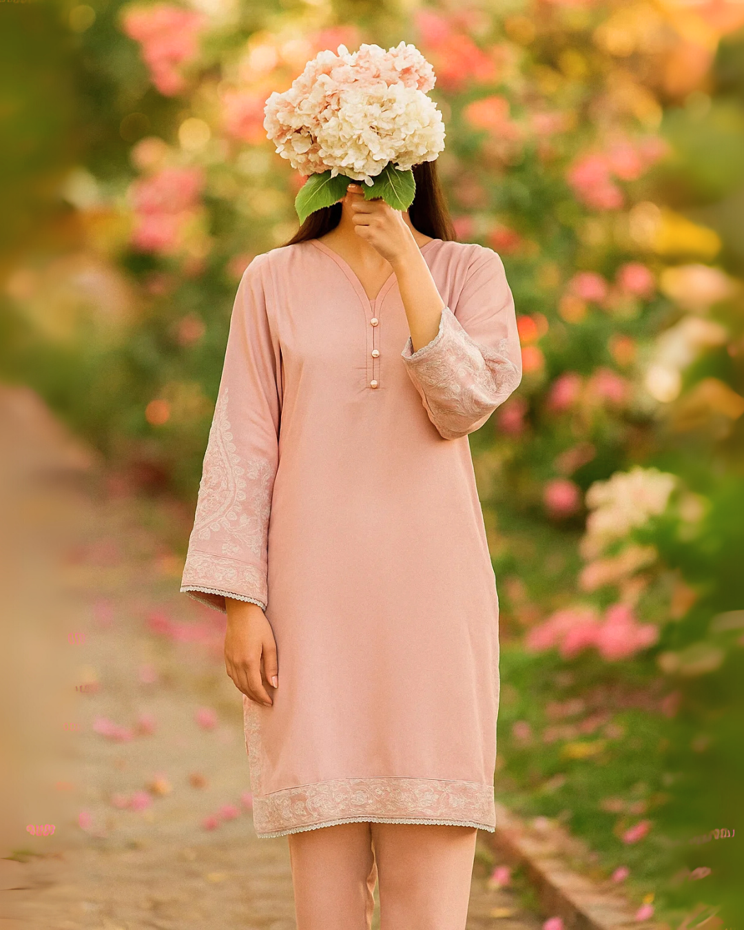 Ayla Studio - Dobby Lawn Gulbadan Embroidered Suit For Women - Pink - 2 Piece