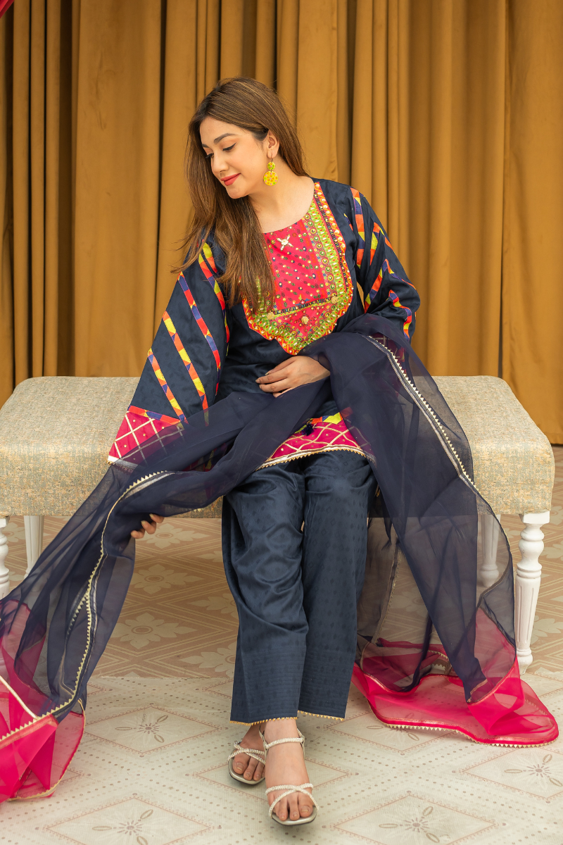 Zahra Ahmad - ST-175 - Navy Blue - Lawn - 3 Piece