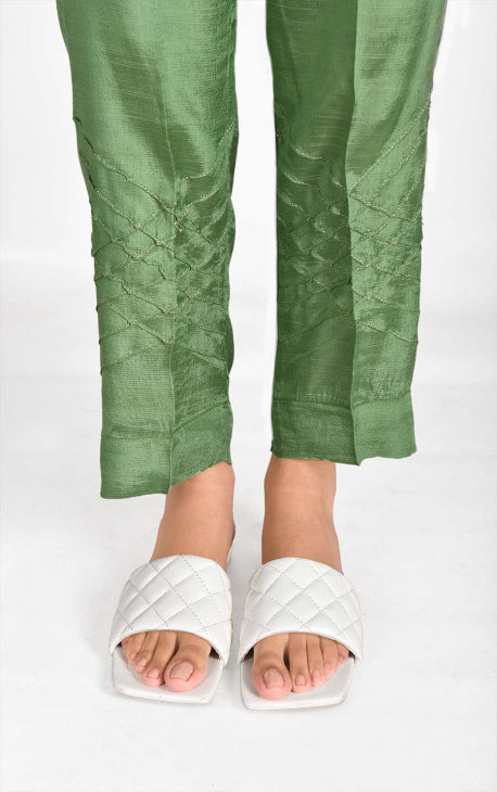 Oaks - Women Mehndi Raw Silk Trouser  - 1 Piece