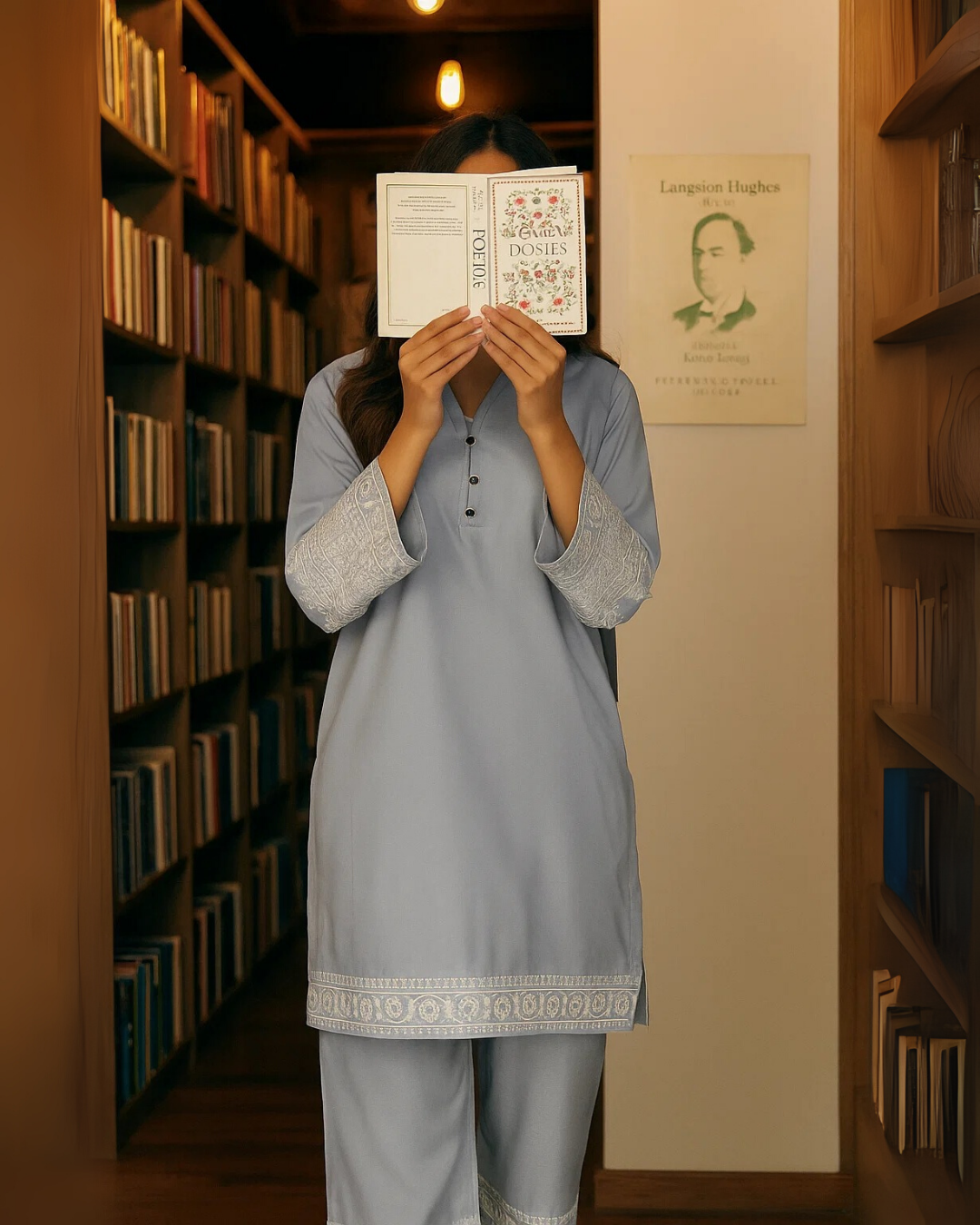 Ayla Studio - Dobby Lawn Neelofar Embroidered Suit For Women - Blue - 2 Piece