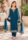 Modest - Crinkle Embroidered Suit For Girl - Blue - 3 Piece
