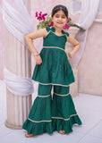 Modest - Cotton Lawn Embroidered Gharara For Girl - Green - 3 Piece