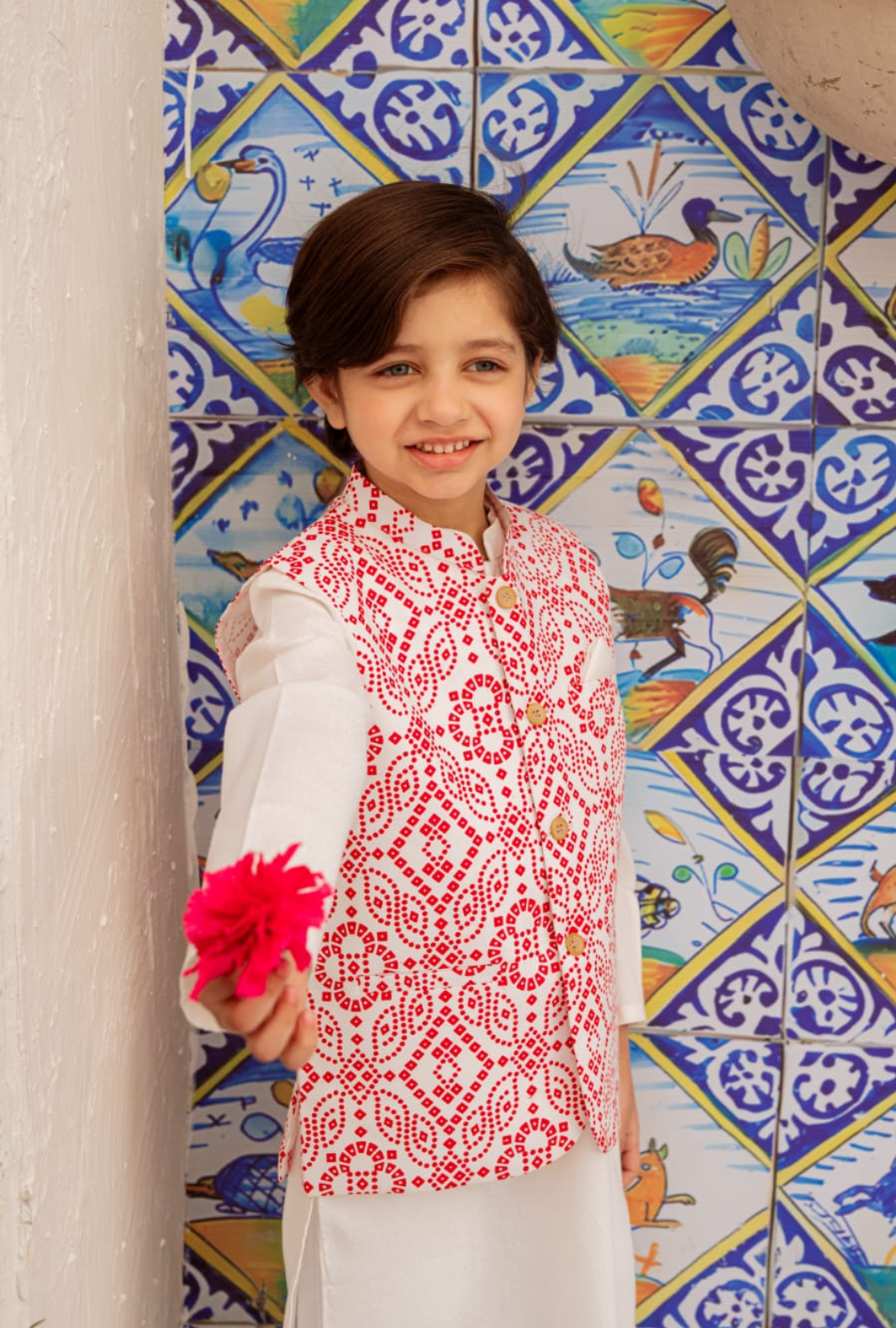 Hummingbirdspk - Red & White Chunri Waistcoat - 1 Piece