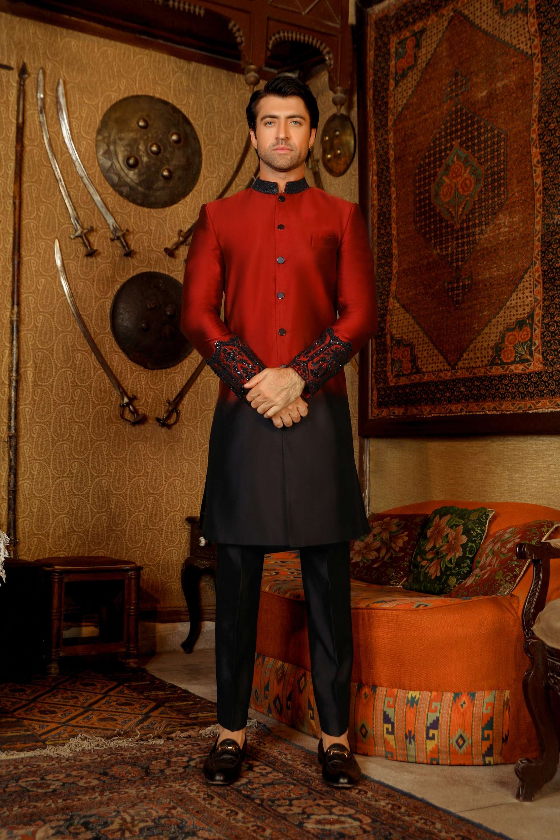 Ashraf Color Arif Ashraf - Gul - Maroon & Black - Pure Tissue Silk - 3 Piece ...