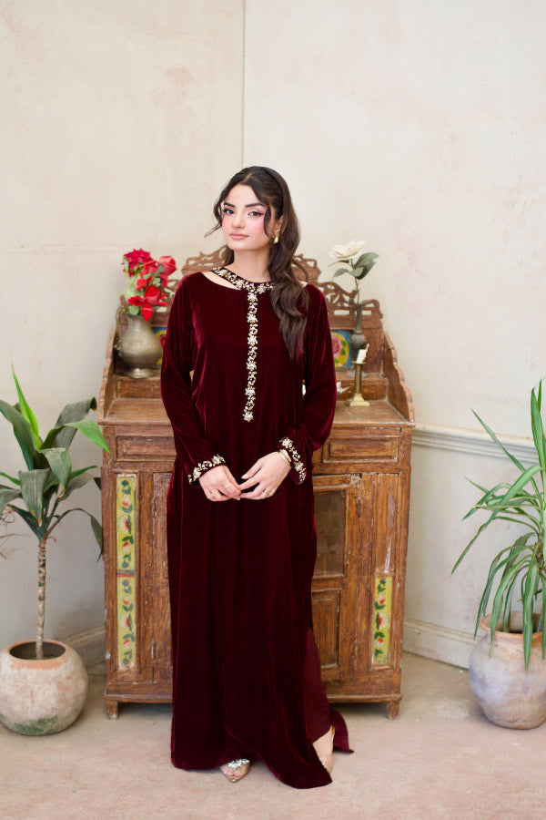 Leon Velvet Rouge Kaftan Maroon 2 Piece