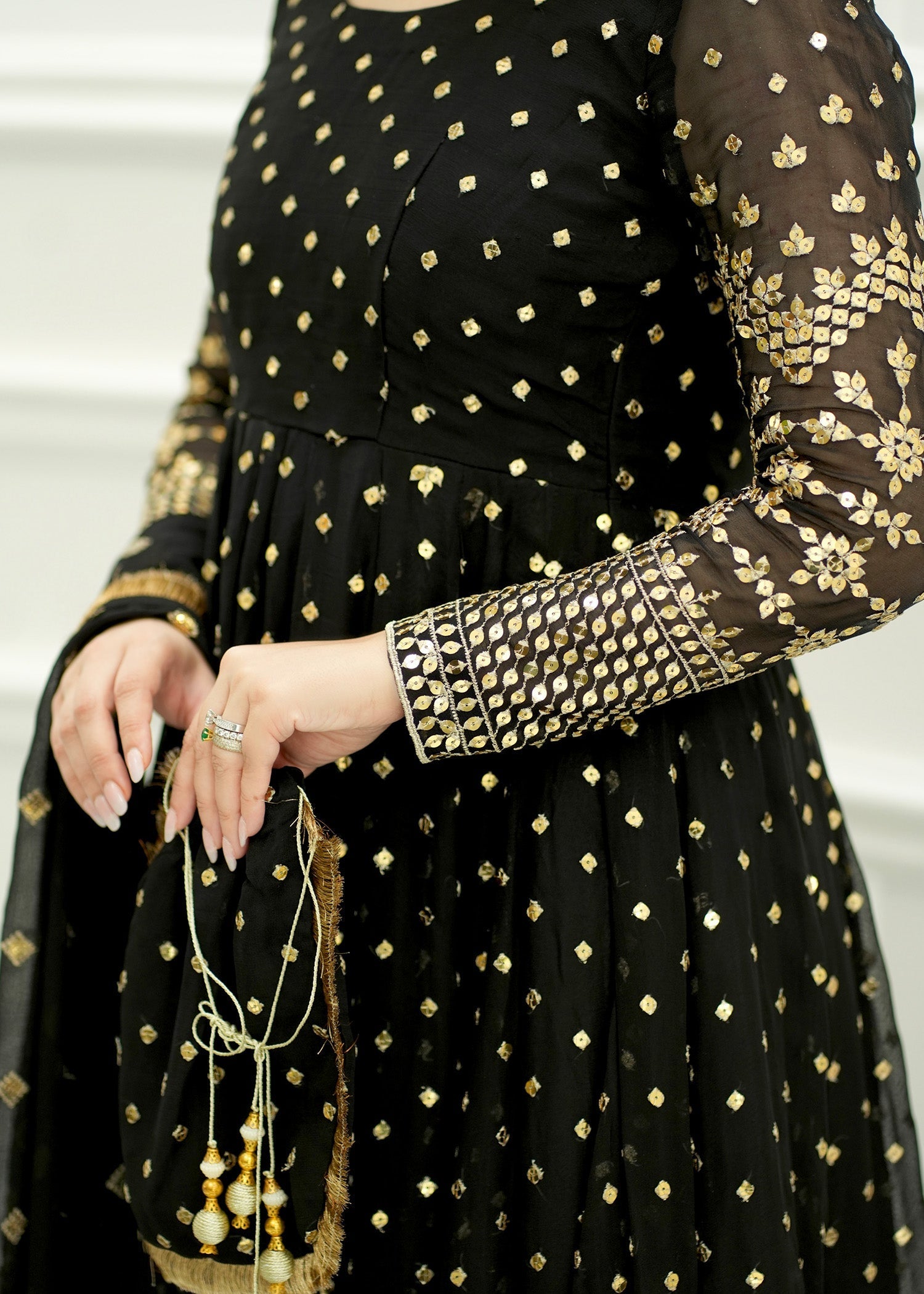 Allure by IH - SAFA - Black - Chiffon & Katan - 4 Piece
