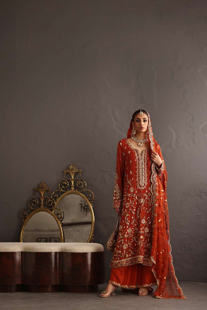 Deepak Perwani - Chiffon, Organza, Pure Raw Silk Formal Suit For Women - 3 Piece