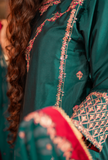 Omal by Komal - Mehrnaz - Teal - Lychee Silk & Chiffon - 3 Piece